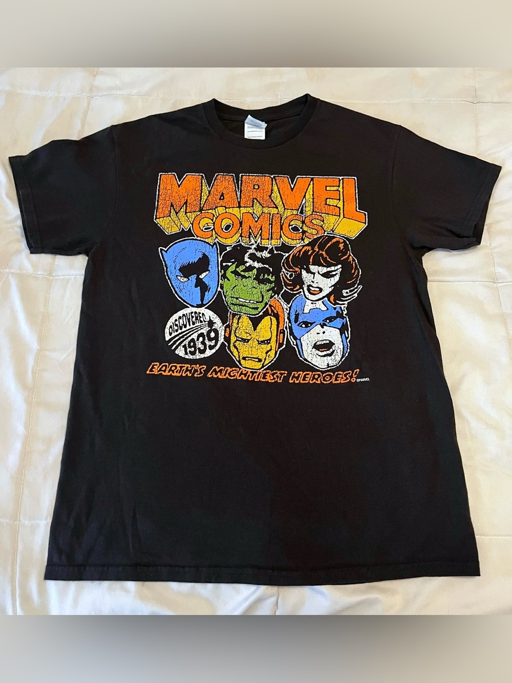 Vintage Style Marvel Comics Black T Shirt Mens Size m hulk widow cap iron man